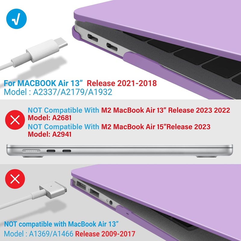 I Benzer Compatible with New MacBook Air 13 inch Case 2022 2021 2020 M1 A2337 A2179 A1932, Plastic Hard Shell Case with Keyboard Cover for Mac Retina Display with Touch ID, Purple, MMA-T13PU+1 - Image 4