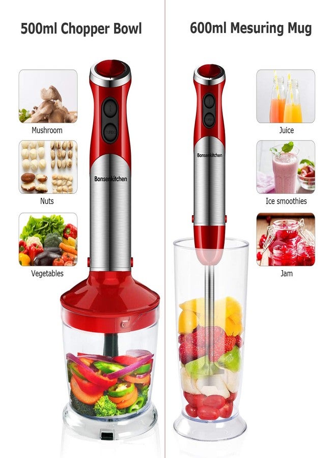 Bonsenkitchen Hand Blender, 4-in-1 Stainless Steel 500W Hand Immersion Blender, Stick Blender with Beaker and Food Processor, Stainless Steel Blade, Egg Whisk for Smoothies, Soups, Sauces, Baby Food - Image 3