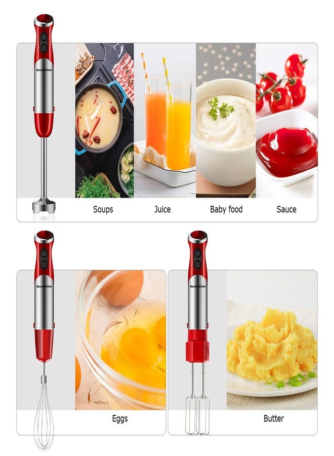 Bonsenkitchen Hand Blender, 4-in-1 Stainless Steel 500W Hand Immersion Blender, Stick Blender with Beaker and Food Processor, Stainless Steel Blade, Egg Whisk for Smoothies, Soups, Sauces, Baby Food - Image 2