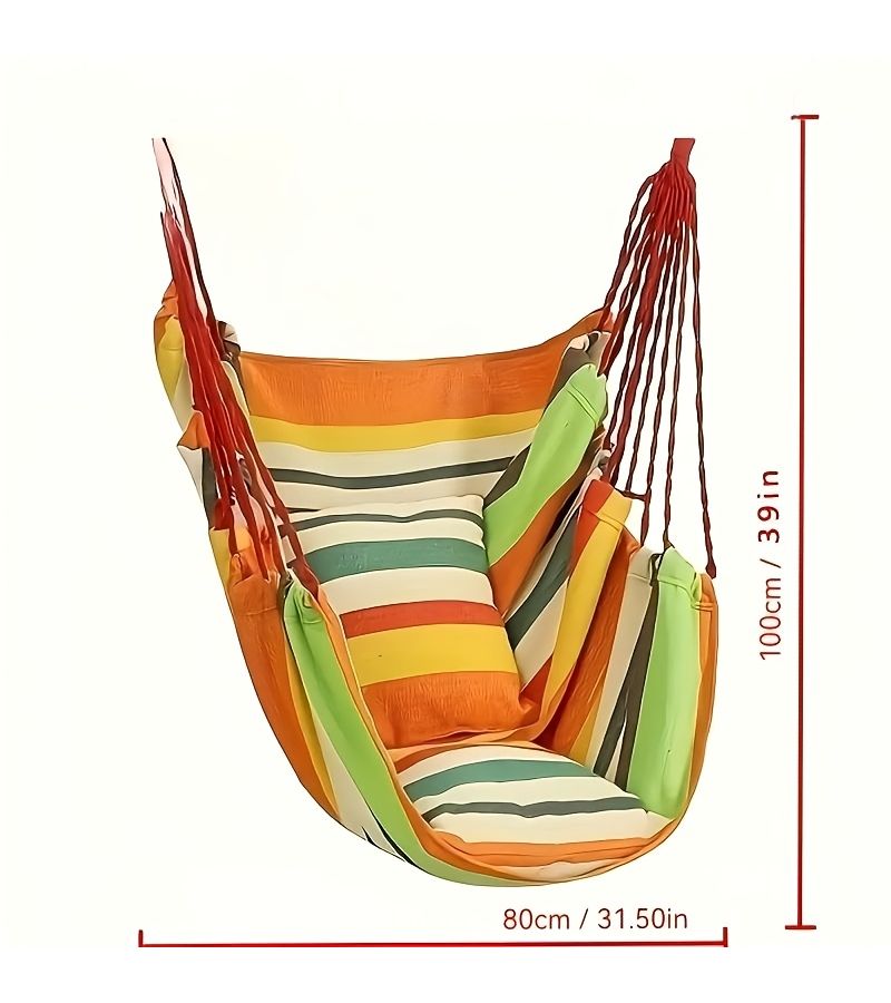 Outdoor Hammock Chair Swing Hanging Canvas Single Seat With Pillows Coffee Stripes For Garden Balcony Bedroom Camping - Image 4