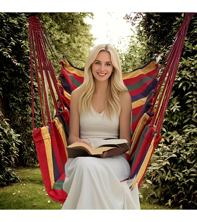 Outdoor Hammock Chair Swing Hanging Canvas Single Seat With Pillows Coffee Stripes For Garden Balcony Bedroom Camping - Image 3