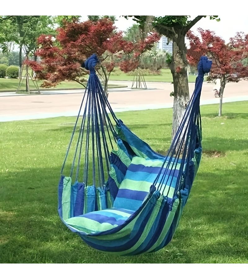 Outdoor Hammock Chair Swing Hanging Canvas Single Seat With Pillows Coffee Stripes For Garden Balcony Bedroom Camping - Image 1