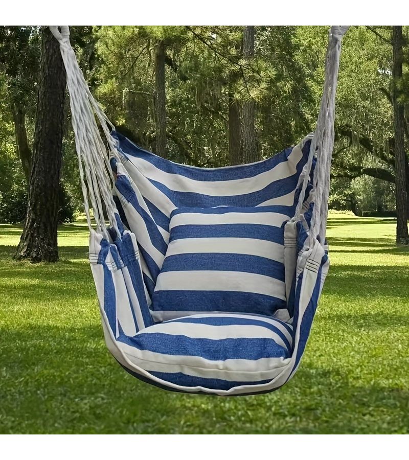 Outdoor Hammock Chair Swing Hanging Canvas Single Seat With Pillows Coffee Stripes For Garden Balcony Bedroom Camping - Image 5