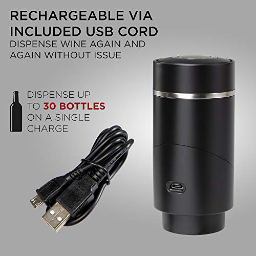 Ivation Electric Wine Aerator and Dispenser | Rechargeable Automatic Wine Pourer with Touch Button Control, Precision Spout, On/Off Aeration, Extension Tube and Micro USB Cable | Just Press to Pour! - Image 5