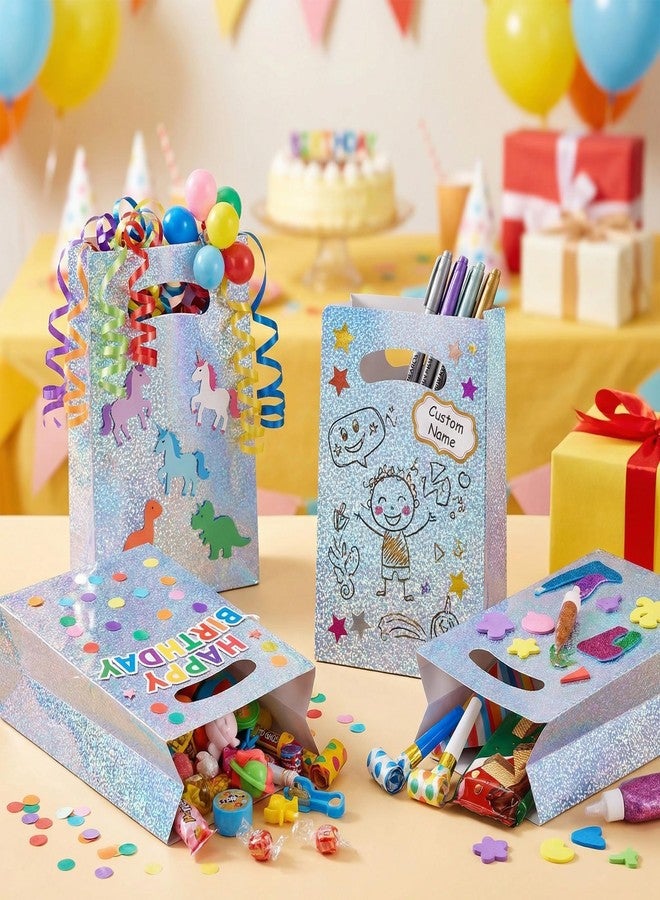 UnicoPak 16 Pack Premium Iridescent Party Favor Bags - 6x3x9 Glitter Goodie Bags for Birthday Party, Wedding - Sturdy Holographic Gift Bags with Auto-lock Bottom, Customizable for Treats & Cookies - Image 4