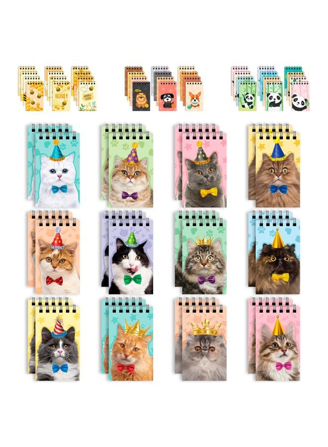 Decorably 24 Pack Cat Spiral Mini Notebooks for Kids - 12 Kitty Designs 2.4x4in Party Favors for Kids 8-12, Spring-Bound 20 Sheets - Image 1