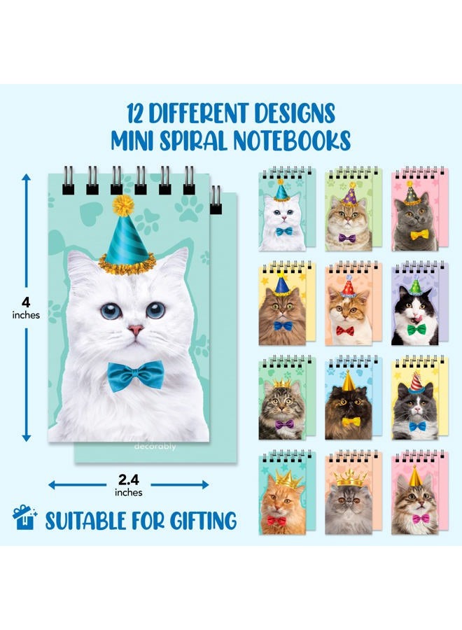 Decorably 24 Pack Cat Spiral Mini Notebooks for Kids - 12 Kitty Designs 2.4x4in Party Favors for Kids 8-12, Spring-Bound 20 Sheets - Image 3