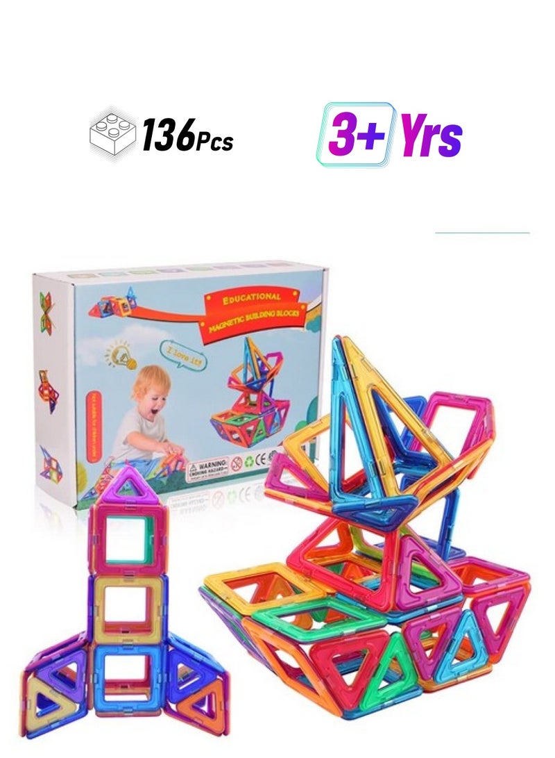Chocozone Magnetic Blocks for Kids Educational Toys Magnetic Building Blocks Development & Activity Toys for 3+ Years Old Boys & Girls (136 Pieces) - Image 1