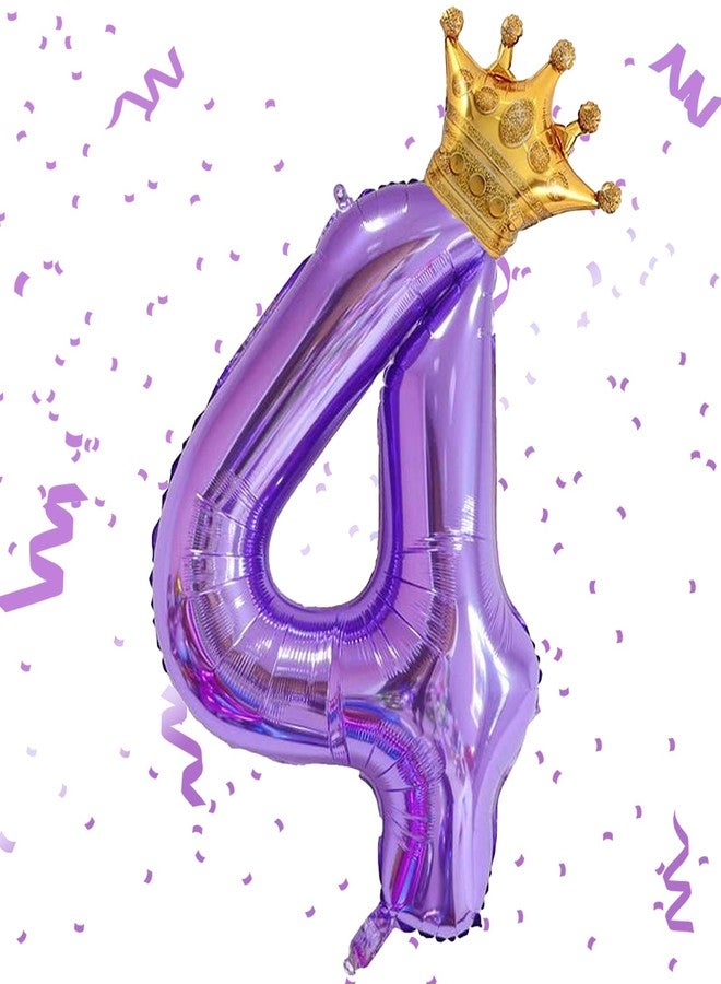 MXYEVL Purple 4 Balloon 40 Inch,Giant Number 4 & Mini Crown Balloons Set for Girl Boy 4th Birthday Party Decorations,Purple Birthday Party Decorations Supplies Birthday Digital Balloon - Image 1