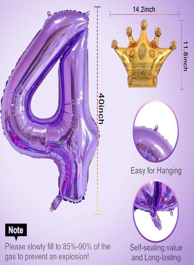 MXYEVL Purple 4 Balloon 40 Inch,Giant Number 4 & Mini Crown Balloons Set for Girl Boy 4th Birthday Party Decorations,Purple Birthday Party Decorations Supplies Birthday Digital Balloon - Image 2