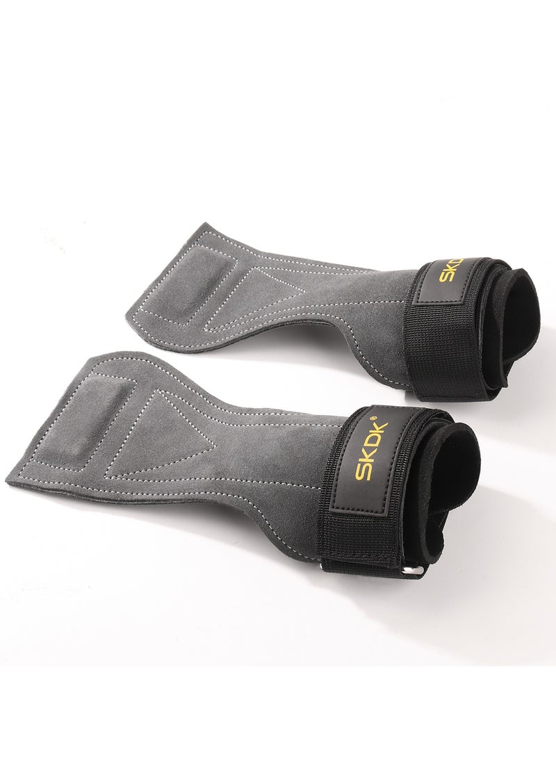 SKDK Weight Lifting Gym Gloves Hand Protector Grips Hooks Workout Straps Leather Palm Leather Padded Wrist Wraps Deadlifts（Black）  - Image 2