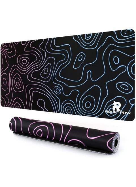 Topographic Mouse Pad, Large Gaming Mouse Pad Non-Slip Rubber Base Water-Resistant Desk Mat for Computer Keyboard, 800x300x3MM Extended Desk Pad with Stitched Edges for Office Gaming