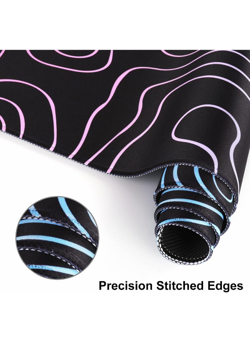 Rock Pow - Topographic Mouse Pad, Large Gaming Mouse Pad Non-Slip Rubber Base Water-Resistant Desk Mat for Computer Keyboard, 800x300x3MM Extended Desk Pad with Stitched Edges for Office Gaming - Image 1