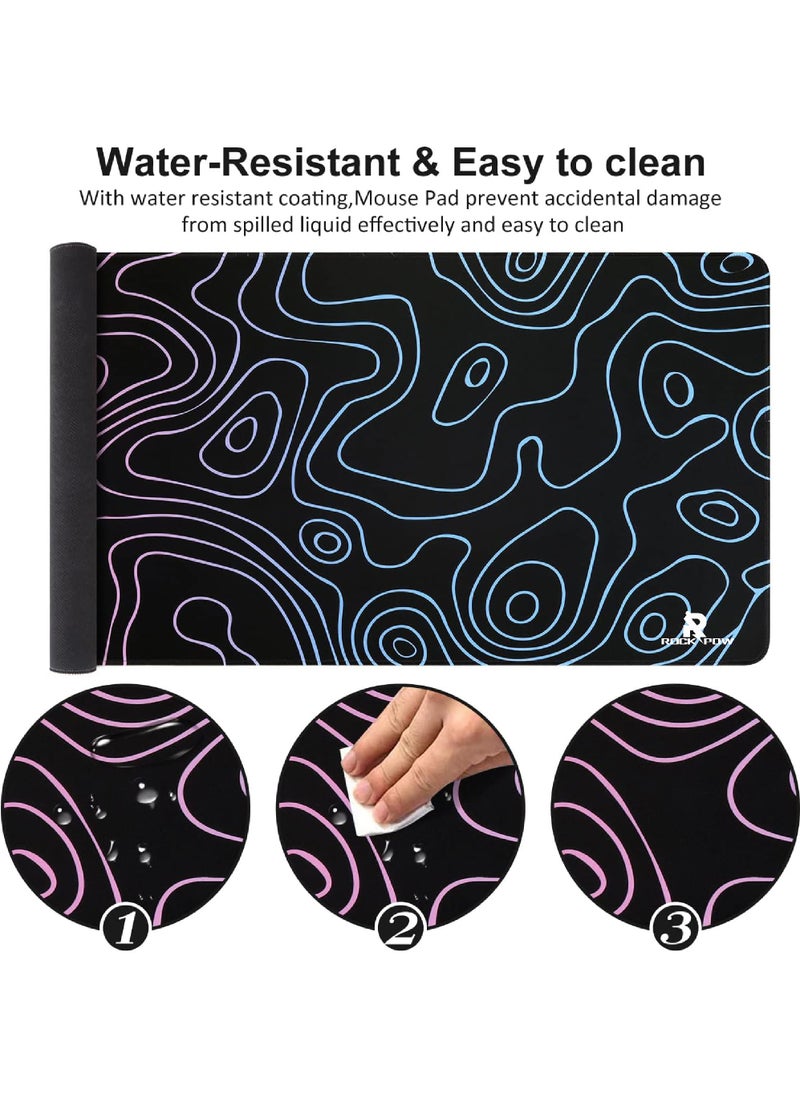 Rock Pow - Topographic Mouse Pad, Large Gaming Mouse Pad Non-Slip Rubber Base Water-Resistant Desk Mat for Computer Keyboard, 800x300x3MM Extended Desk Pad with Stitched Edges for Office Gaming - Image 1