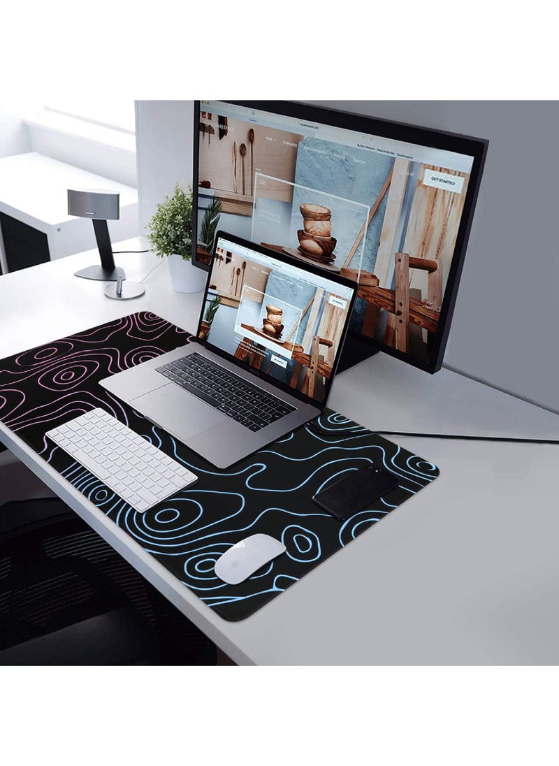 Rock Pow - Topographic Mouse Pad, Large Gaming Mouse Pad Non-Slip Rubber Base Water-Resistant Desk Mat for Computer Keyboard, 800x300x3MM Extended Desk Pad with Stitched Edges for Office Gaming - Image 1