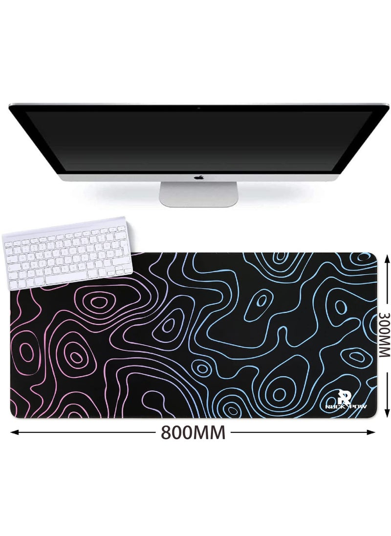 Rock Pow - Topographic Mouse Pad, Large Gaming Mouse Pad Non-Slip Rubber Base Water-Resistant Desk Mat for Computer Keyboard, 800x300x3MM Extended Desk Pad with Stitched Edges for Office Gaming - Image 1
