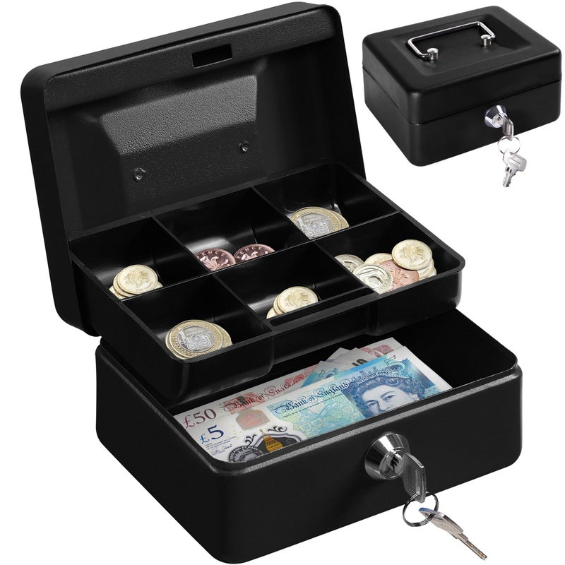 HS Petty Cash Tin Steel Money Safe Box with Lock 2 Keys Alloy Steel Button control Black Cash Box with Lock for Money Saving