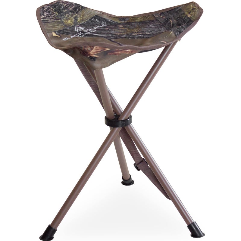 Black Sierra Equipment Black Sierra Folding Hunting Stool wShoulder Strap Supports 225 lbs Lightweight Collapsible Tripod Seat Foldable Steel Frame Chair Perfect for Hunting Fishing Camping Hiking Travel 