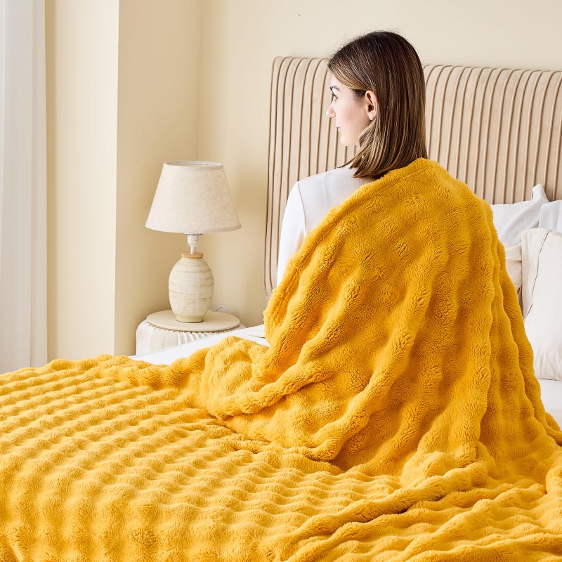 NEWCOSPLAY Twin Blanket for Couch Mustard Yellow Super Soft Flannel Fleece 3D Bubble Lightweight Bed Blanket All Season Use (Mustard Yellow  Twin(60 ""x80 "")) - Image 4