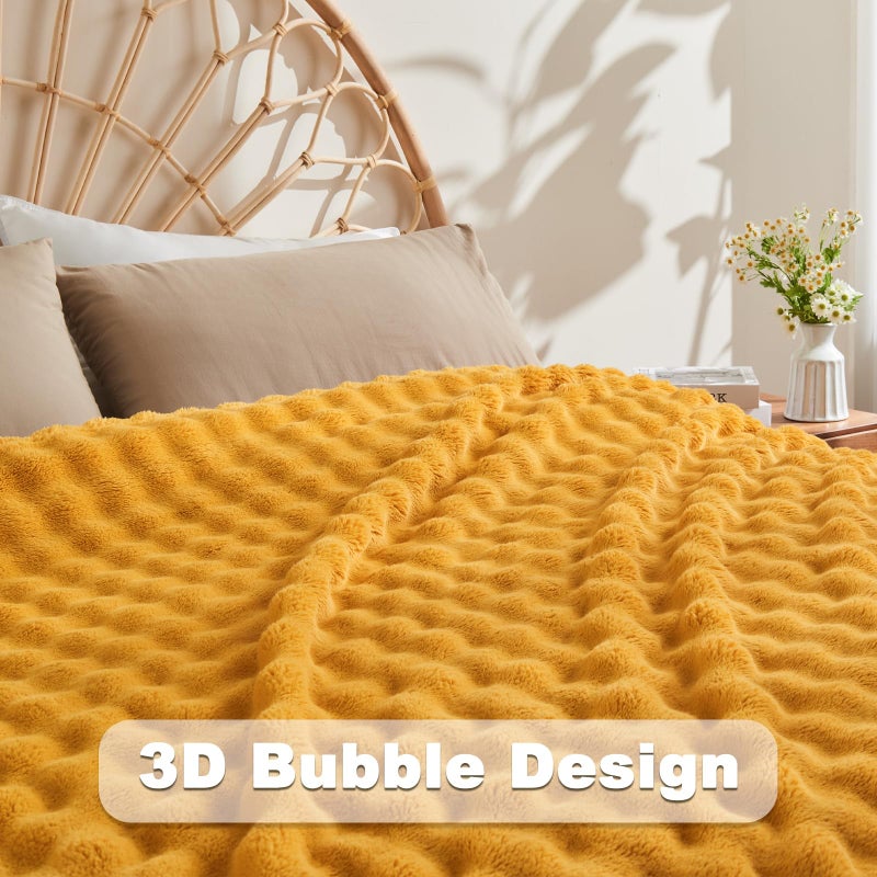NEWCOSPLAY Twin Blanket for Couch Mustard Yellow Super Soft Flannel Fleece 3D Bubble Lightweight Bed Blanket All Season Use (Mustard Yellow  Twin(60 ""x80 "")) - Image 5
