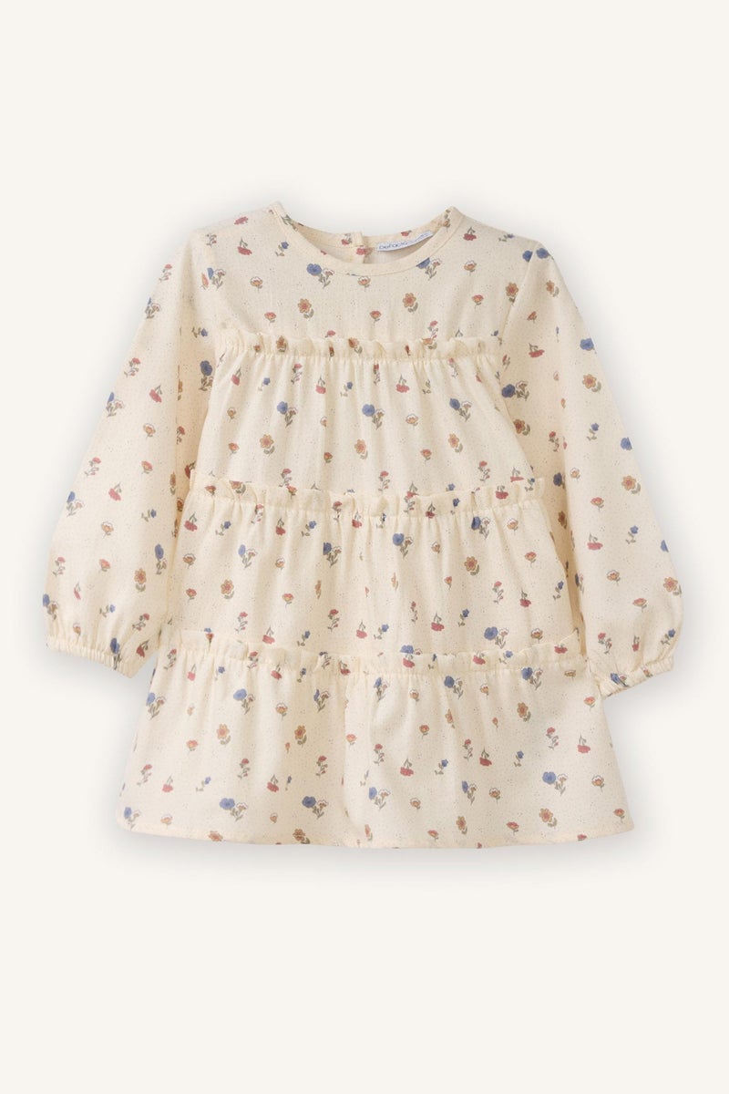 DeFacto Beige BabyGirl Baby Girl Patterned Long Sleeve Twill Dress Casual - Image 3