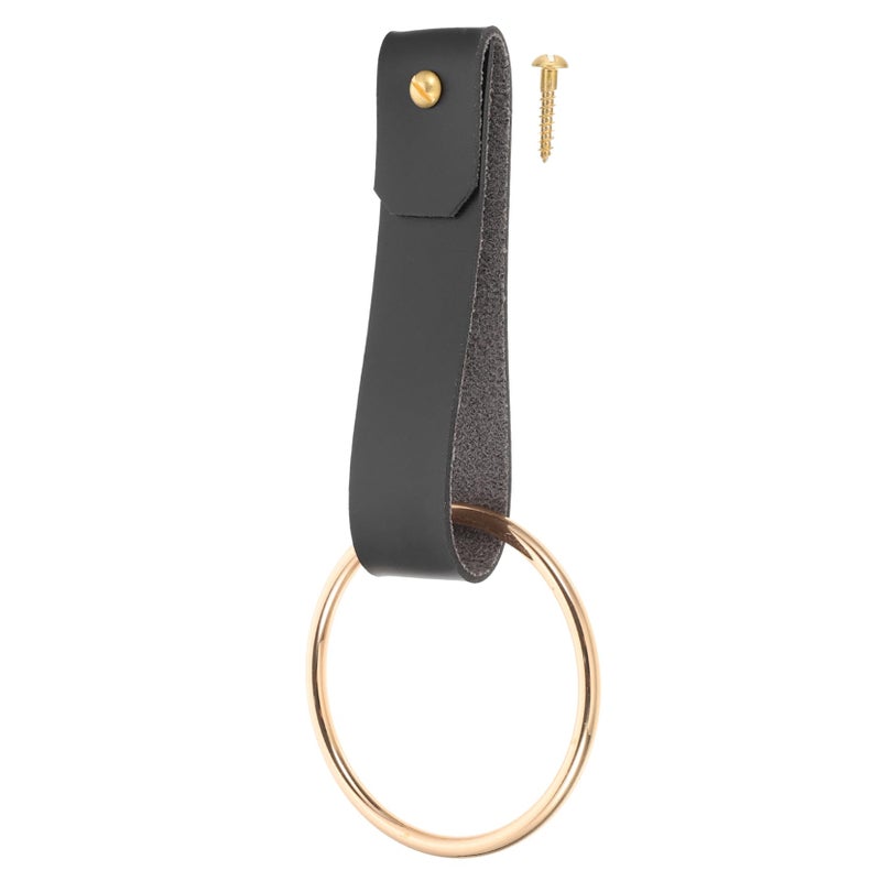 Modern Matte Black PU Towel Ring Holder Wall Mounted Organizer Easy Clean Space Saving - Image 2