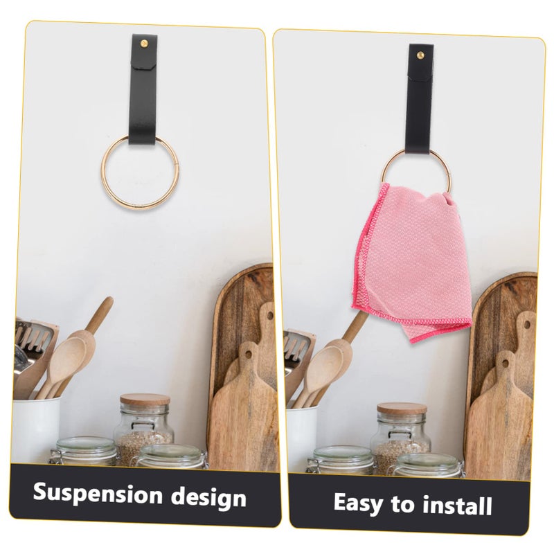 Modern Matte Black PU Towel Ring Holder Wall Mounted Organizer Easy Clean Space Saving - Image 4
