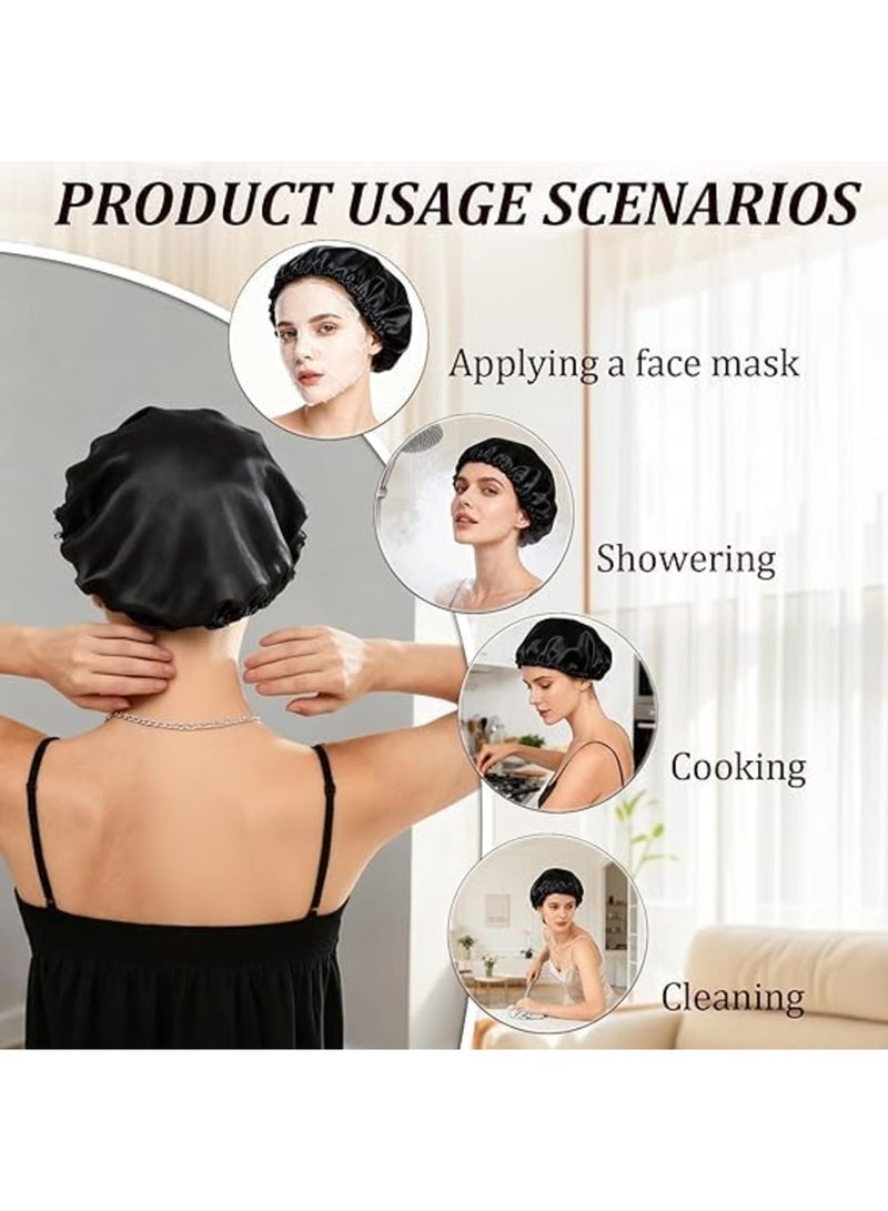 SYOSI Silk Hair Bonnet, 2-in-1 Reversible Adjustable Satin Hair Wrap Cap with Double Layer Nettie Band, Protects Curly, Natural and Braided Hair for Sleeping, Silk Press or Night Care, Black - Image 5