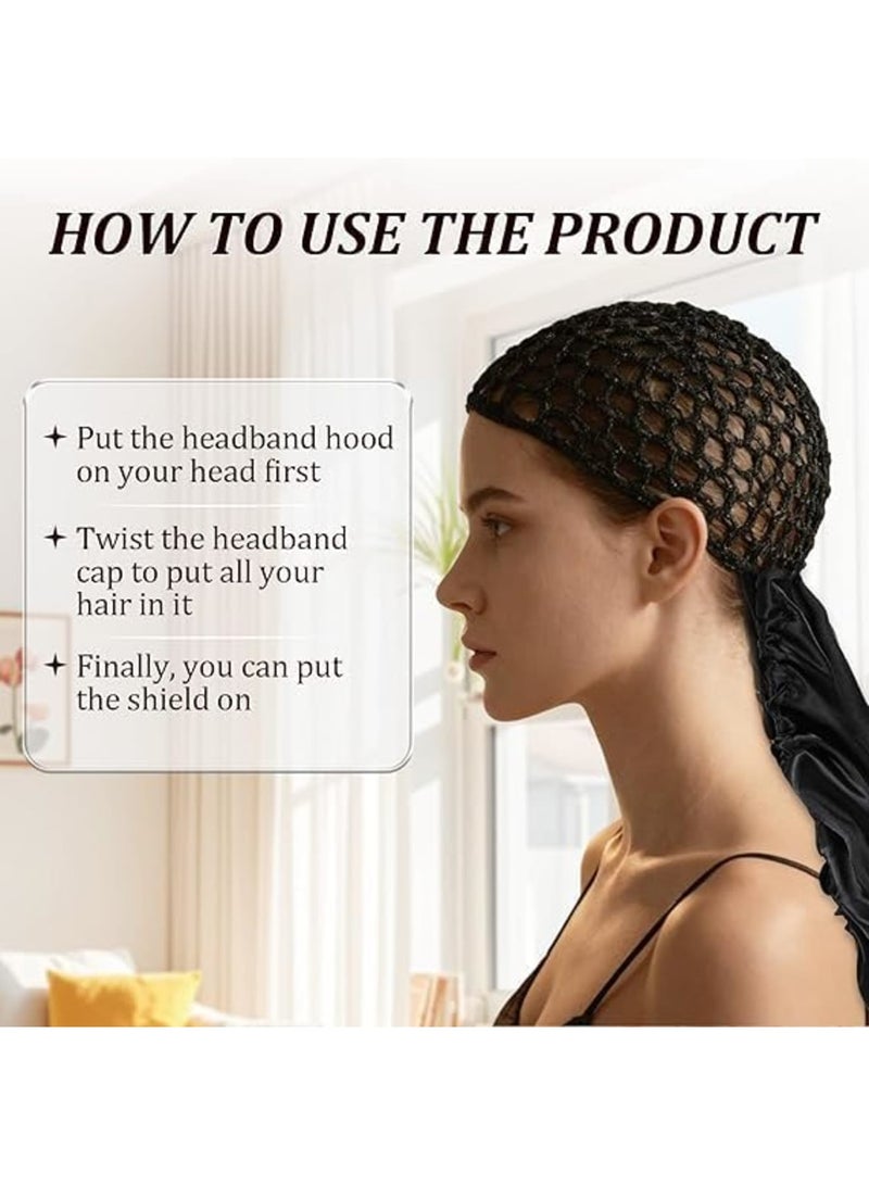 SYOSI Silk Hair Bonnet, 2-in-1 Reversible Adjustable Satin Hair Wrap Cap with Double Layer Nettie Band, Protects Curly, Natural and Braided Hair for Sleeping, Silk Press or Night Care, Black - Image 4