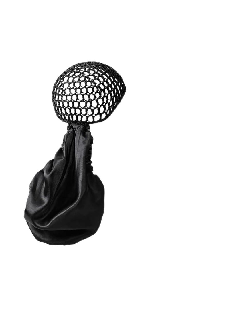 SYOSI Silk Hair Bonnet, 2-in-1 Reversible Adjustable Satin Hair Wrap Cap with Double Layer Nettie Band, Protects Curly, Natural and Braided Hair for Sleeping, Silk Press or Night Care, Black - Image 1