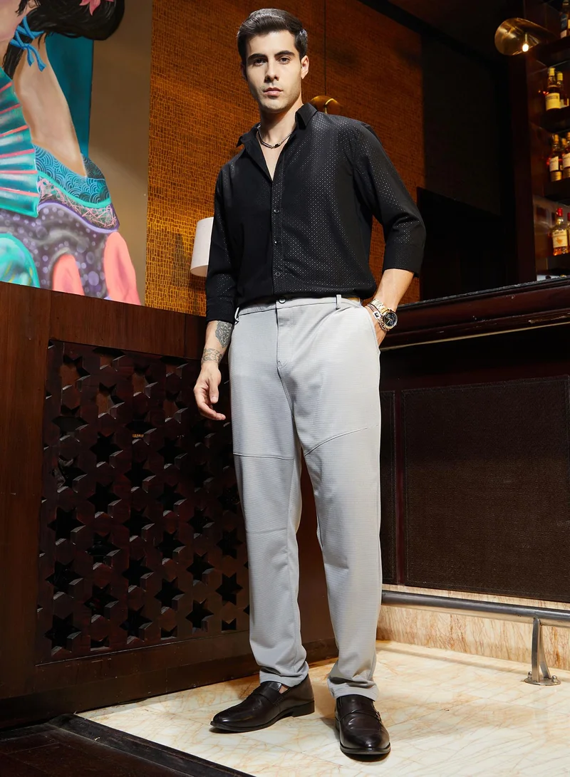 كامبوس سوترا Men's Cloud Grey Panel-Waffle Chino Trousers
