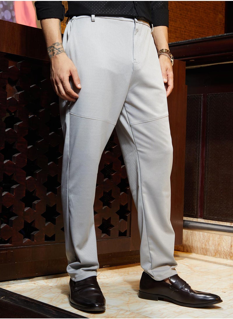 Campus Sutra Men's Cloud Grey Panel-Waffle Chino Trousers  - Image 3