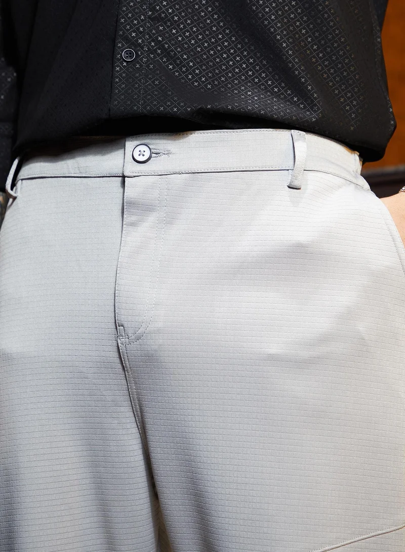 كامبوس سوترا Men's Cloud Grey Panel-Waffle Chino Trousers