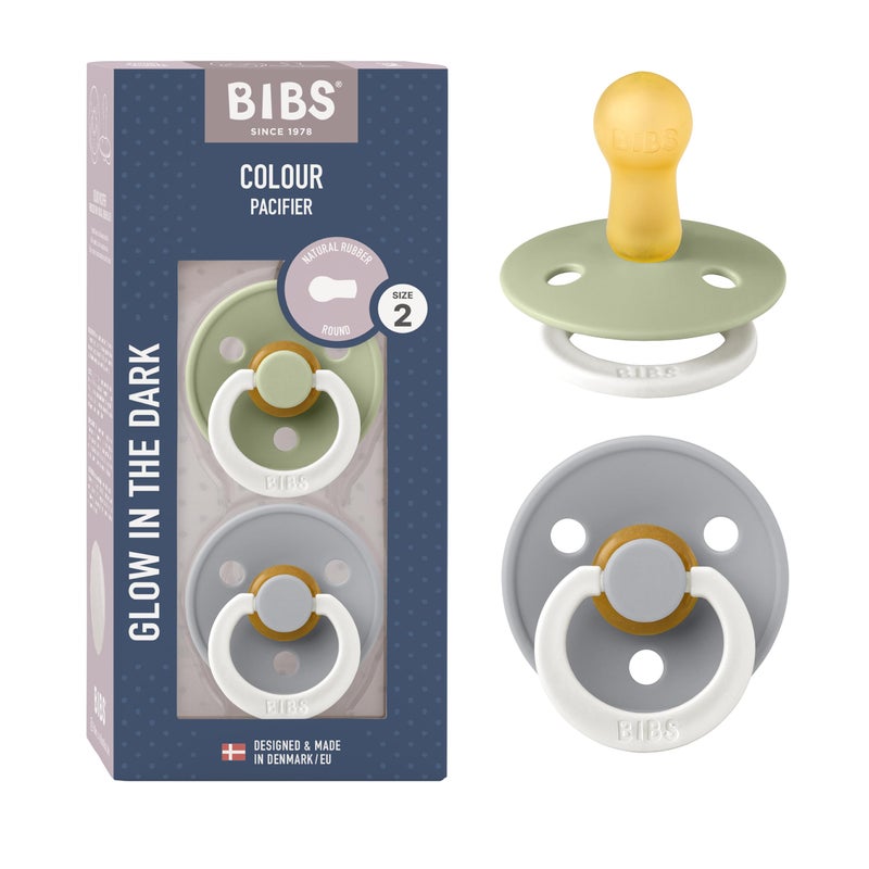 Bibs Pacifiers | Natural Rubber Baby Pacifier | Set of 2 BPA-Free Soothers | Made in Denmark | Sage Night/Cloud Night | Size 6-18 Months - Image 1