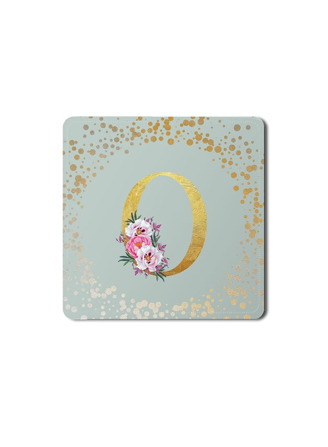 Stylizedd 2 Pack Designer Leather Coasters Mat for Beverage Drinks- Custom Monogram Initial Letter Floral Pattern Alphabet - O (Light Grey) - Image 1