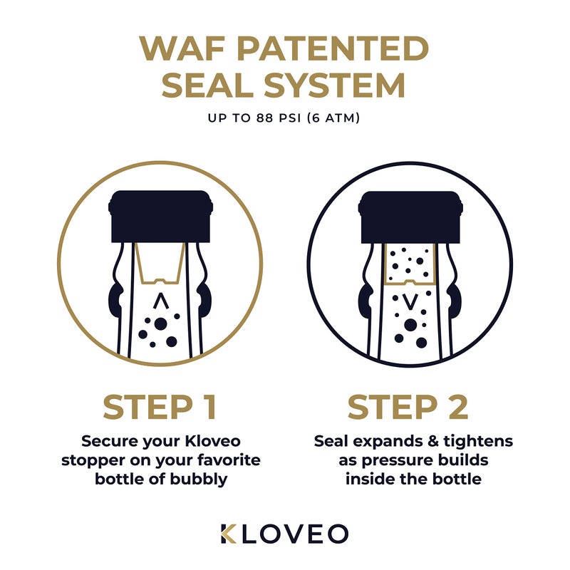 KLOVEO Champagne Stoppers by Kloveo - Patented Seal - Made in Italy - Professional Grade WAF Champagne Bottle Stopper - Prosecco, Cava, and Sparkling Wine Stopper - Chrome, 2-Pack  - Image 2