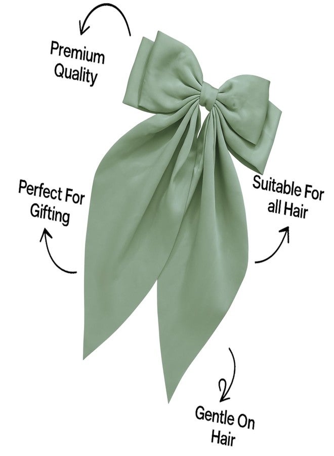 ANNACREATIONS ANNA CREATIONS 2 Pcs Large Satin Bow Hair Barrette Clips for Women & Girls - Strong Hold, Elegant Long Tail Hair Accessories for Parties, Weddings Wear & Gifting (WHITE-GREEN) - Image 3