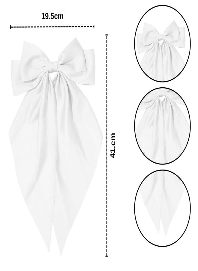 ANNACREATIONS ANNA CREATIONS 2 Pcs Large Satin Bow Hair Barrette Clips for Women & Girls - Strong Hold, Elegant Long Tail Hair Accessories for Parties, Weddings Wear & Gifting (WHITE-GREEN) - Image 4