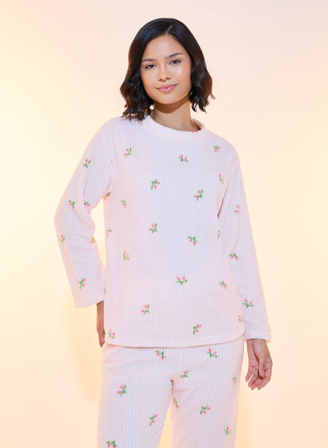 Take Two Floral Print Fleece Top & Pyjama Set - Image 2