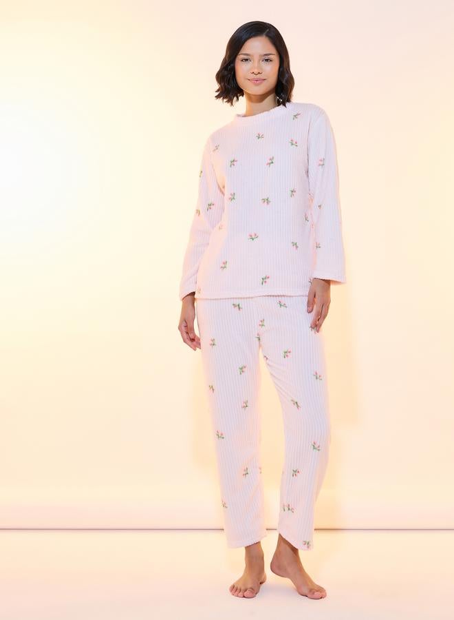 Take Two Floral Print Fleece Top & Pyjama Set - Image 1