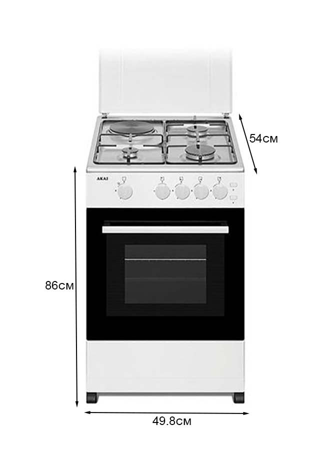 AKAI 3 Gas Cooker + 1 Hotplate 50 x 50 cm Cooking Range CRMA-503GHP White/Black - Image 2