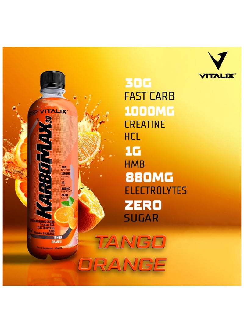 فيتاليكس كاربومكس 30 - مشروب كربوهيدرات سريع يحتوي على 30 جم كربوهيدرات، 1000 مجم كرياتين HCL، 1 جم HMB، 880 مجم إلكتروليتات، فيتامينات ب، بدون سكر، 500 مل (صندوق كامل يحتوي على 12 زجاجة، بنكهة تانجو البرتقال) - Image 5