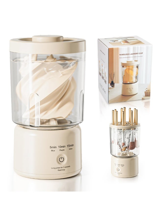 الحلم غسالة ملابس صغيرة محمولة، غسالة ملابس داخلية جديدة لعام 2025، غسالة ملابس صغيرة، غسالة فرش مكياج، غسالة ملابس داخلية للمنزل والفندق والمركبات الترفيهية والسفر والتخييم (الحجم: كوب مزدوج، اللون: أصفر كريمي) - Image 1