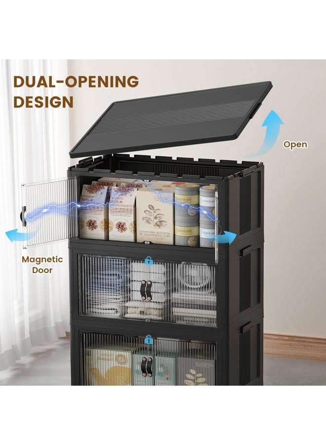 SAILUN 49Gal/195Qt Stackable Storage Bins Folding Collapsible Storage Bins with Lid, Closet Organizers and Storage Box with Door Black 22" W x 13" D x 38" H - Image 5