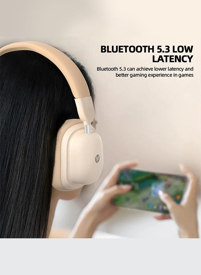 HP H231R Headphones Wireless Bluetooth 5.3 Sports Extra Long Standby Game Wired Computer Headphones Creamy - Image 4