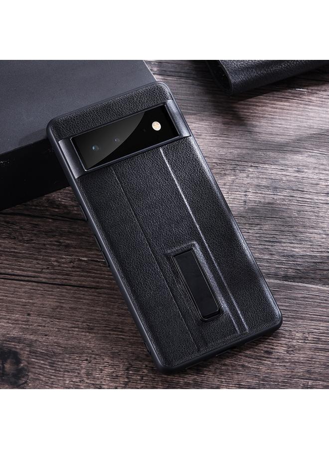 S-TOP Case For Google Pixel 6 Pro PC + Leather Texture Protective Phone Case with Metal Holder - Image 1