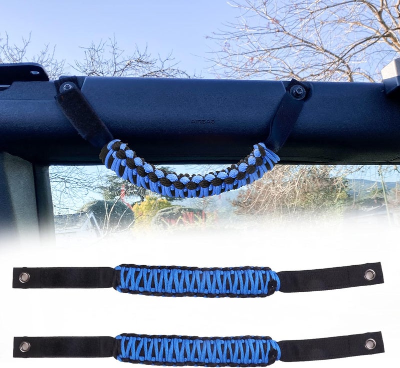 BESTAOO Roll Bar Grab Handles Paracord Grip Handle for Ford Bronco 2021-2024, 2 Pack (Blue) - Image 1
