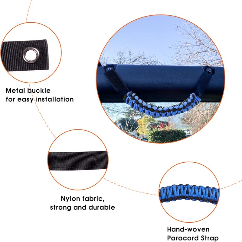 BESTAOO Roll Bar Grab Handles Paracord Grip Handle for Ford Bronco 2021-2024, 2 Pack (Blue) - Image 2
