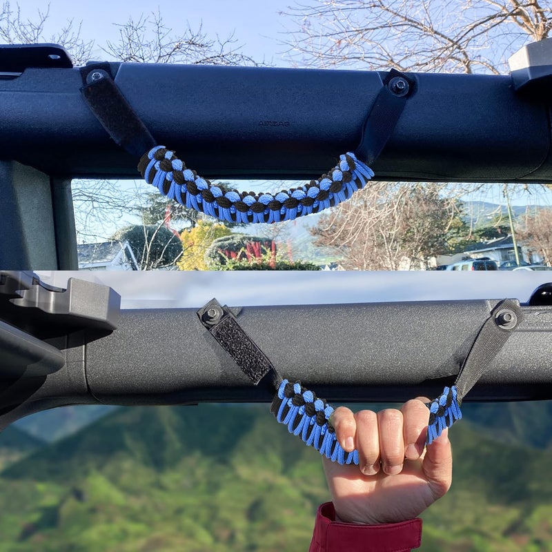 BESTAOO Roll Bar Grab Handles Paracord Grip Handle for Ford Bronco 2021-2024, 2 Pack (Blue) - Image 4