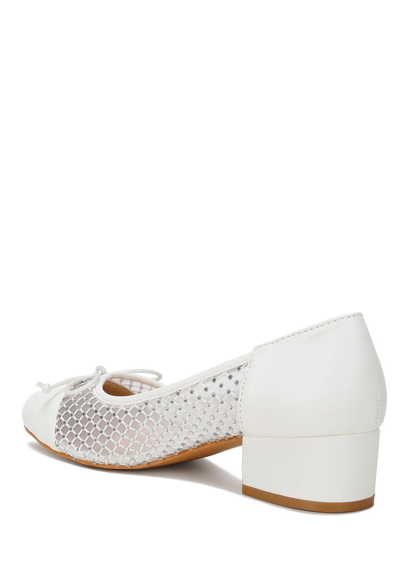 London Rag Rhinestone Detail Mesh Ballerinas in White  - Image 3